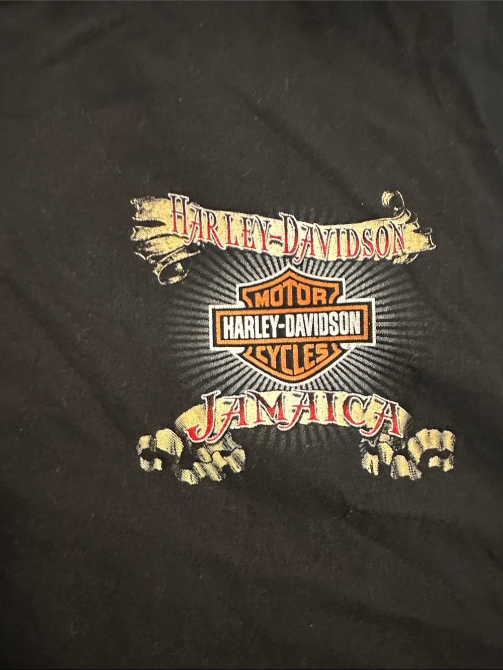 Harley-Davidson Black Tee with Orange & Gold Shield Graphic